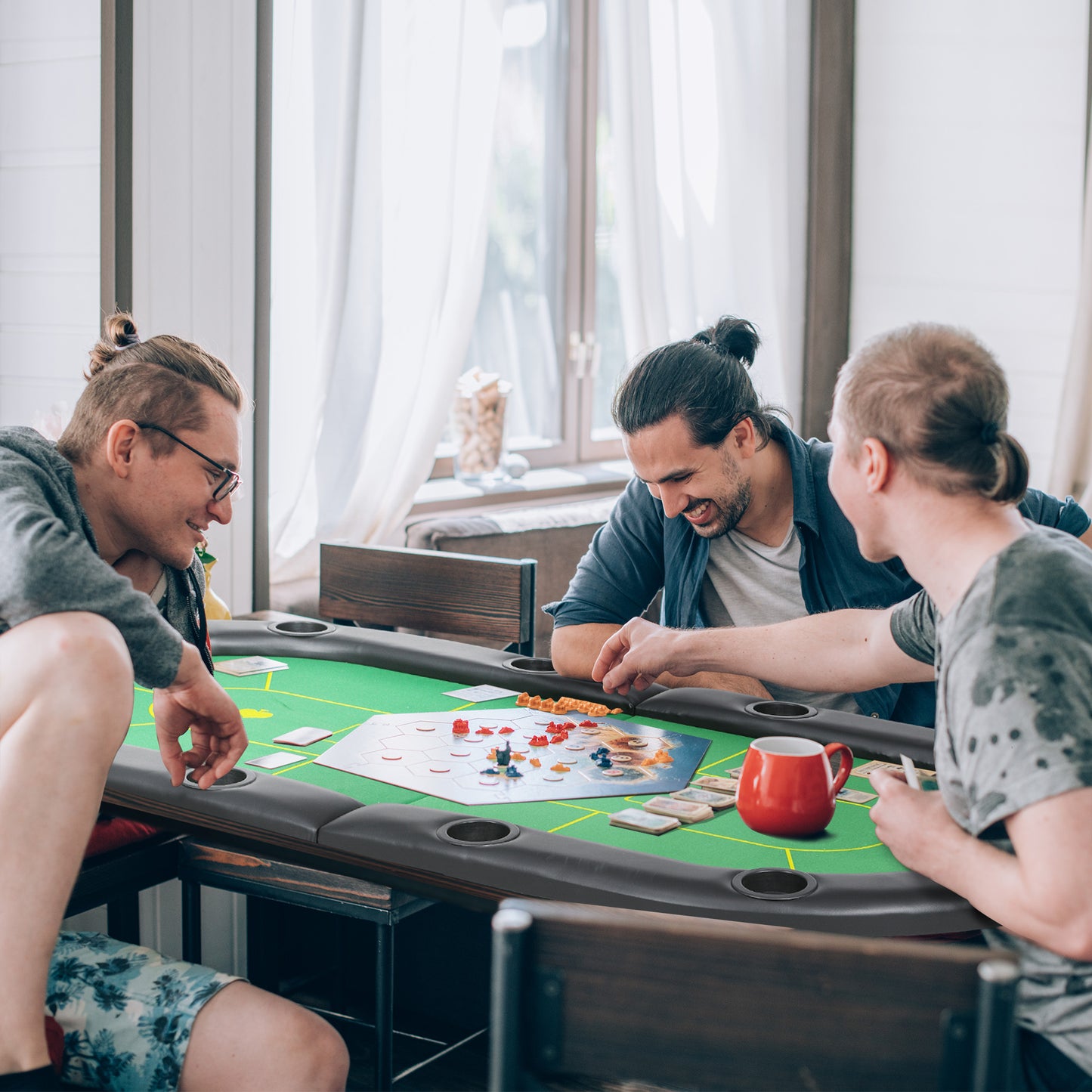 Foldable Poker Mat for 10 Players, Oval Poker Table Top with Cup Holders, Portable Poker Table Cloth with Carrying Bag, 180 x 90cm - Green