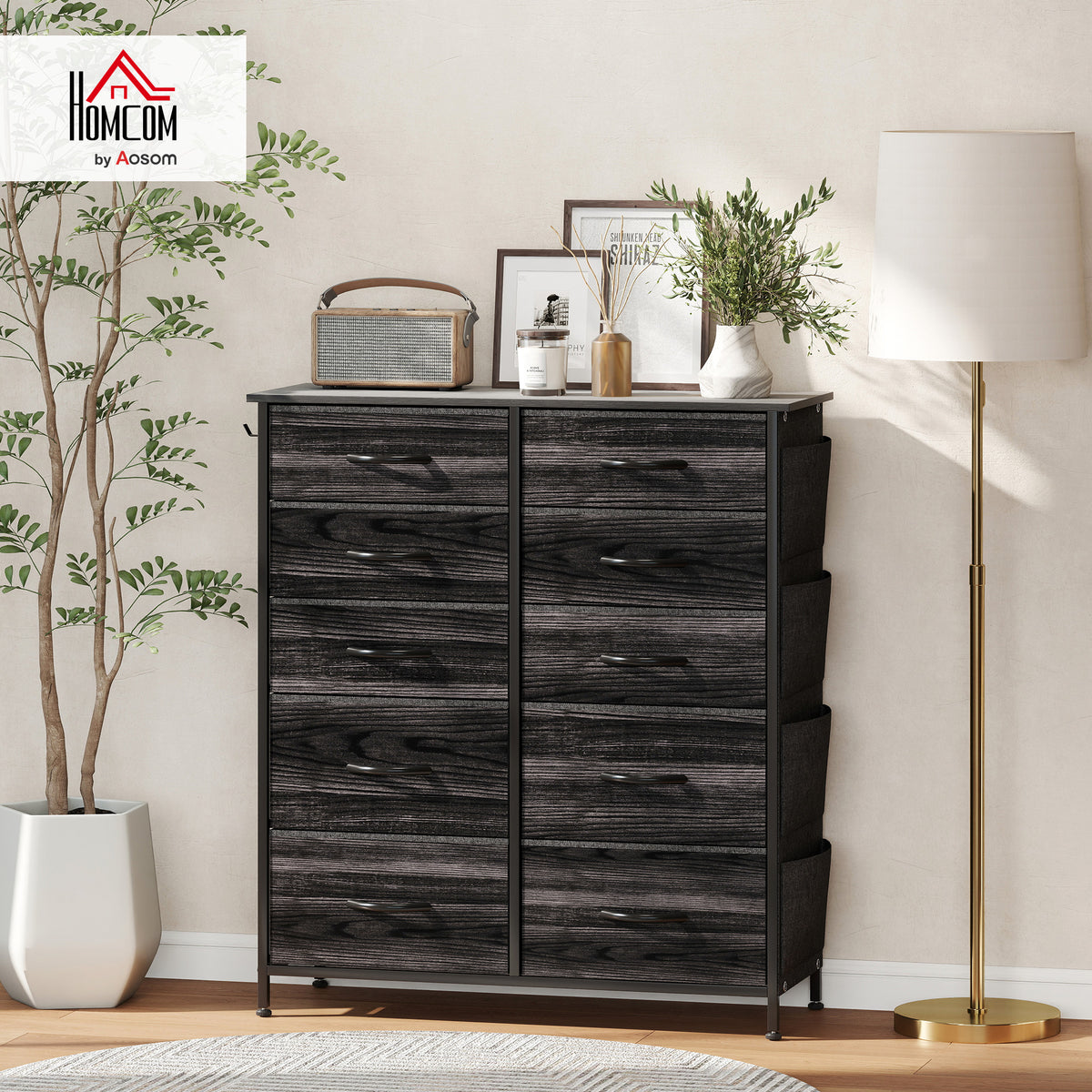 Fabric Chest of Drawers, 10 Drawer Dresser for Bedroom, Black