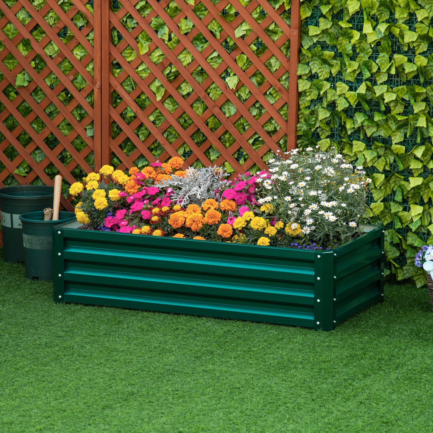 Raised Garden Bed Elevated Planter Box for Flowers Green