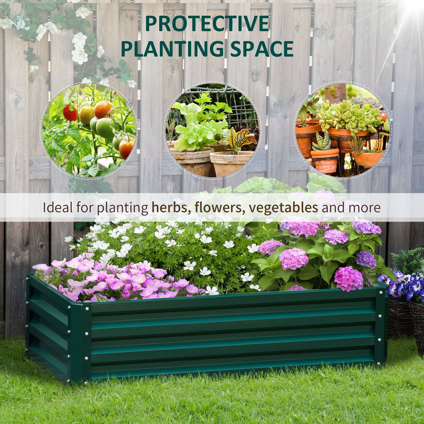 Raised Garden Bed Elevated Planter Box for Flowers Green