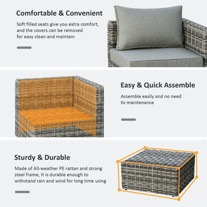 2 Seater Rattan Garden Furniture Set w/ Tall Glass-Top Table Aluminium Frame Balcony Set, Mixed Grey