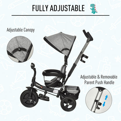 Toddler Bike Push Along Trike, 2-in-1 Cloth Tricycle Stroller w/ Push Handle, Detachable Guardrail & Storage Bag, Grey