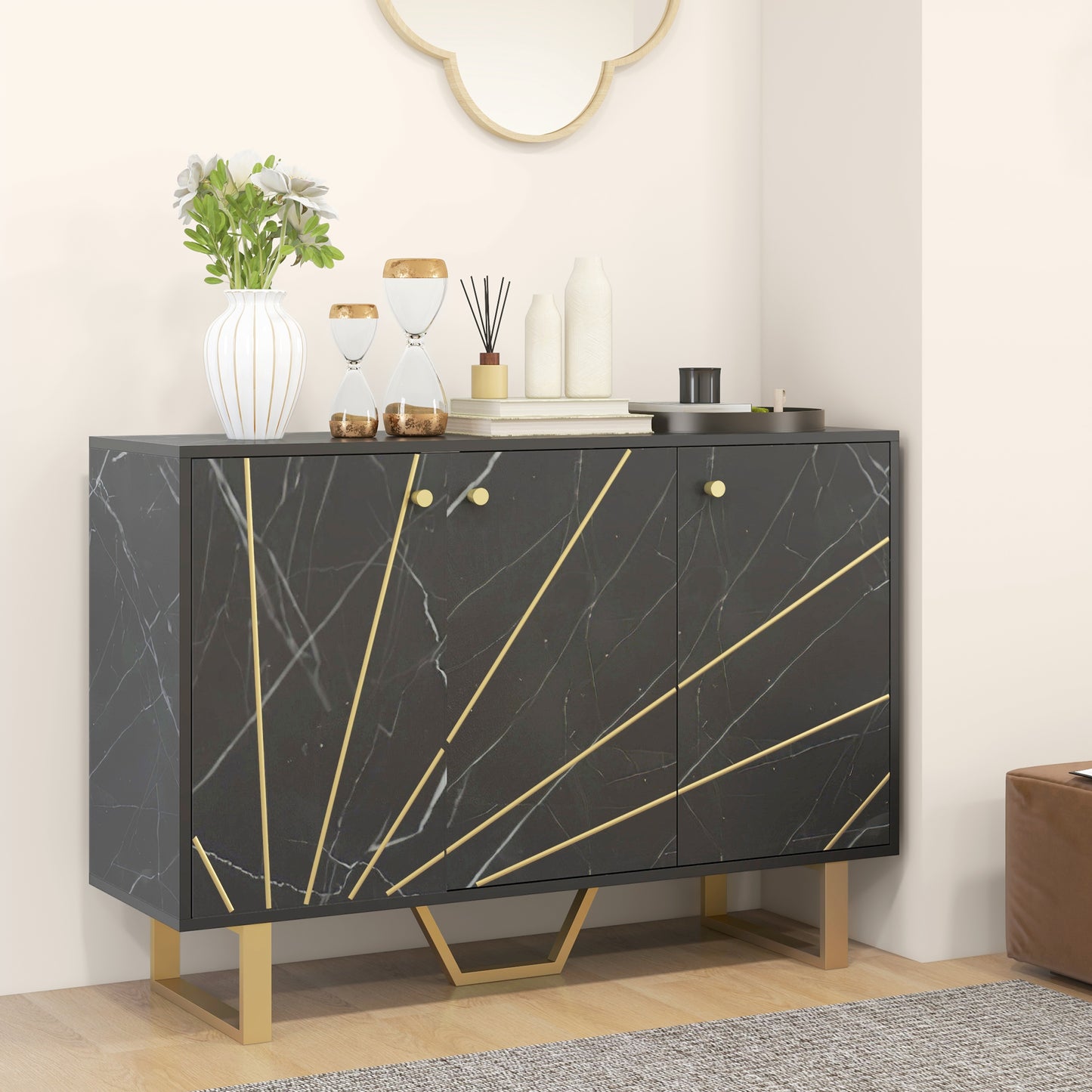 Sideboard Storage Cupboard with Metal Legs for Living Room, Black