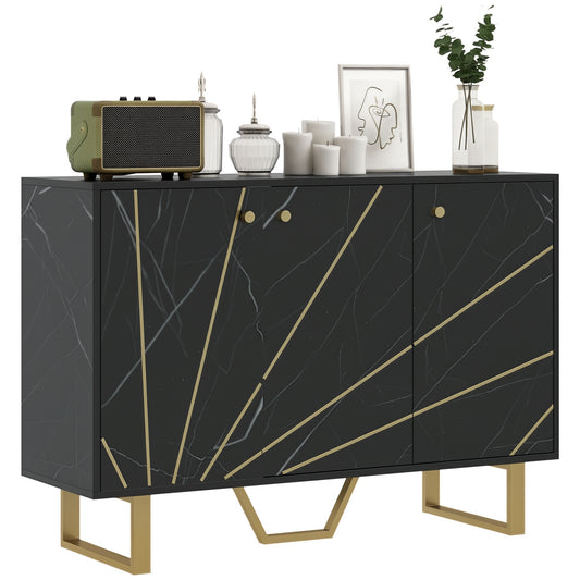 Sideboard Storage Cupboard with Metal Legs for Living Room, Black