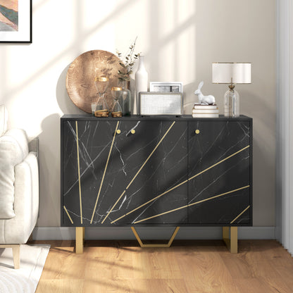 Sideboard Storage Cupboard with Metal Legs for Living Room, Black