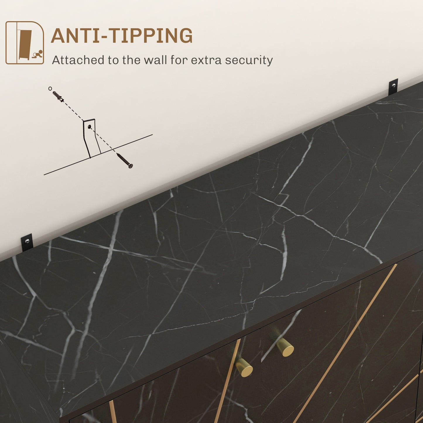 Sideboard Storage Cupboard with Metal Legs for Living Room, Black