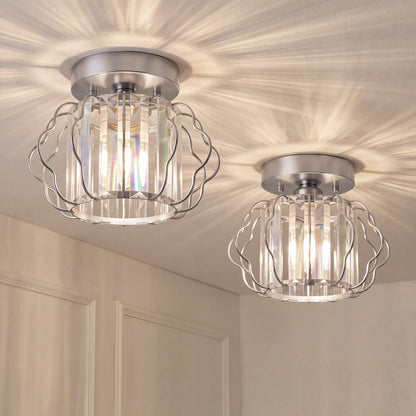 Set of 2 Crystal Ceiling Lights (E27 Bulbs Not Included) - Silver Tone