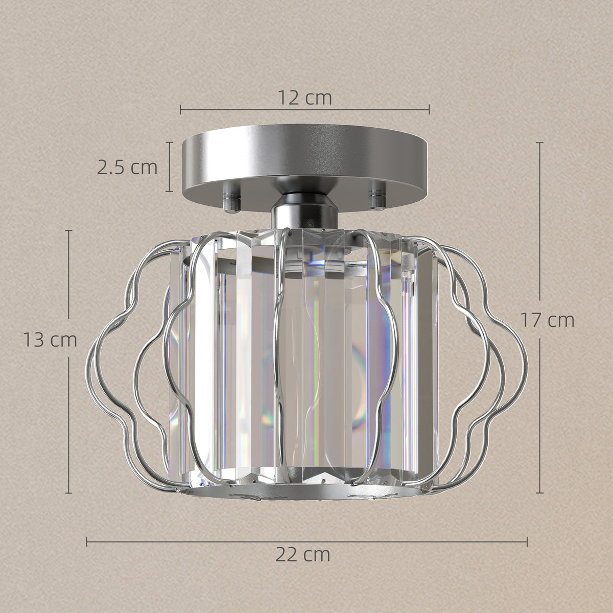 Set of 2 Crystal Ceiling Lights (E27 Bulbs Not Included) - Silver Tone
