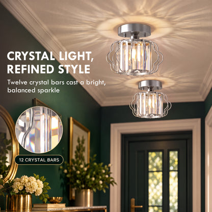Set of 2 Crystal Ceiling Lights (E27 Bulbs Not Included) - Silver Tone