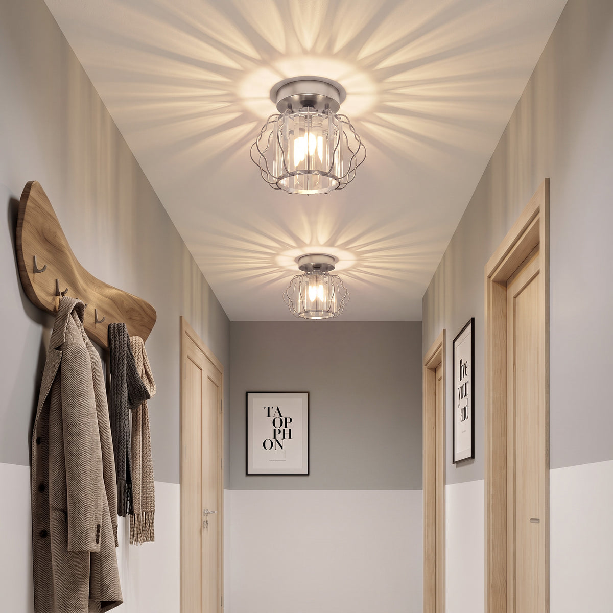 Set of 2 Crystal Ceiling Lights (E27 Bulbs Not Included) - Silver Tone