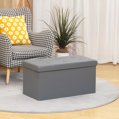 Storage Ottoman Bench, 89L PU Leather Folding Foot Rest, Grey