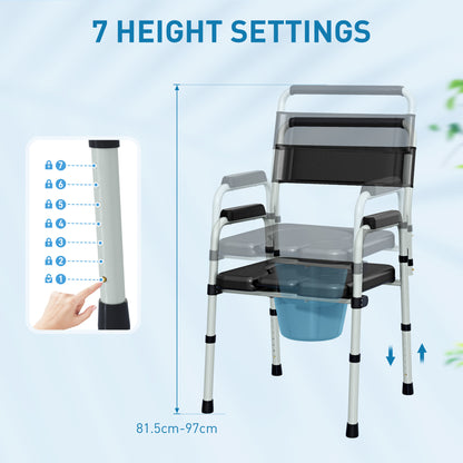Commode Chair for Elderly w/ Arms and Back, Removable Bucket, Black