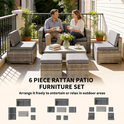6 Piece Rattan Garden Furniture Set, Nesting Patio Conversation Set