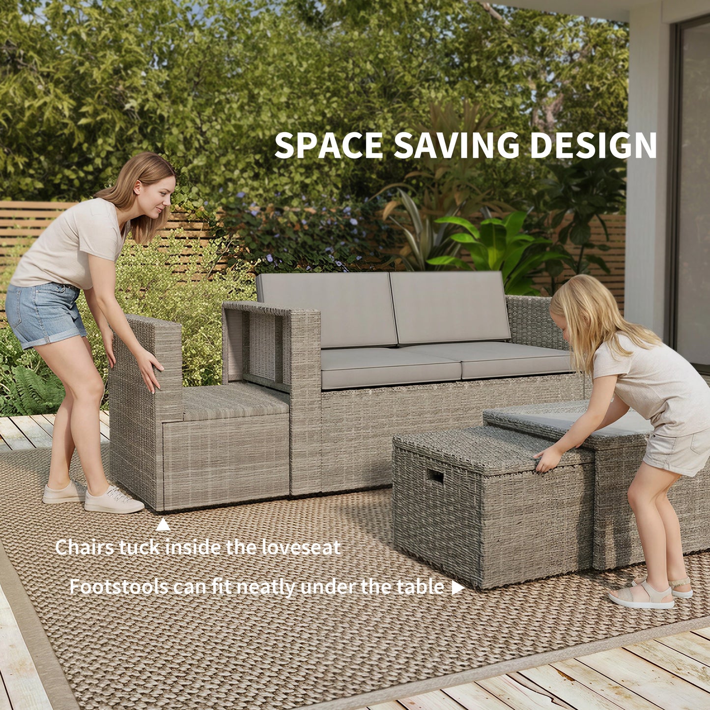 6 Piece Rattan Garden Furniture Set, Nesting Patio Conversation Set