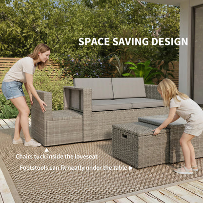6 Piece Rattan Garden Furniture Set, Nesting Patio Conversation Set