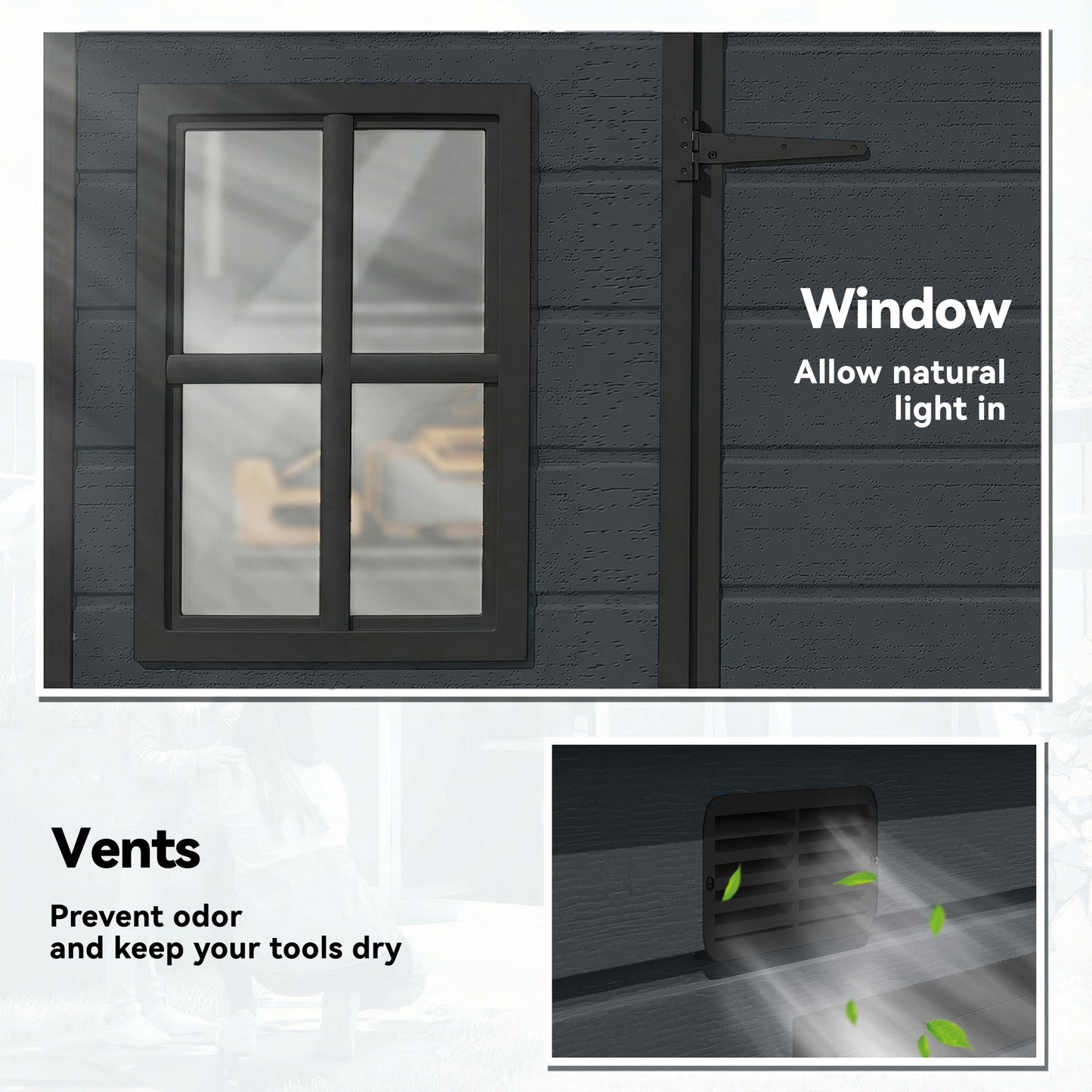 10 x 4 ft Plastic Garden Shed with Floor, Lockable Doors Dark Grey