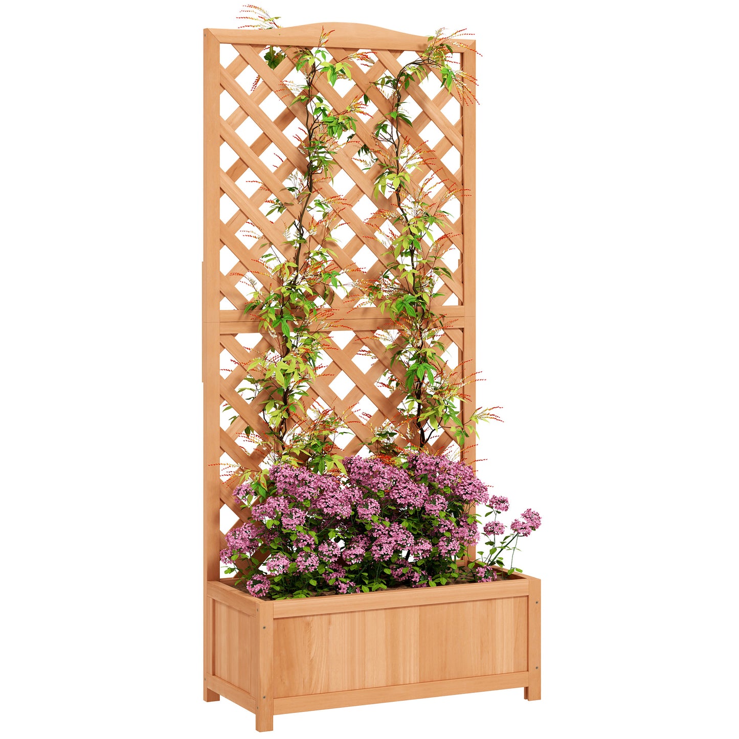 Garden Wooden Planter Box with Trellis Flower Raised Bed Brown