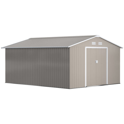 13 x 11ft Garden Metal Storage Shed Outdoor Storage Shed with Foundation Ventilation & Doors, Light Grey