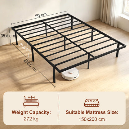 5ft King Bed Frame with Underbed Storage, 35.5 cm Height, Metal Platform Bed Frame with Steel Slat Support, Noise-Free, No Box Spring Needed, Easy Assembly, Black