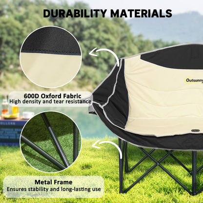 Double Camping Chair for Adults with Armrests, Cup Holders, Khaki