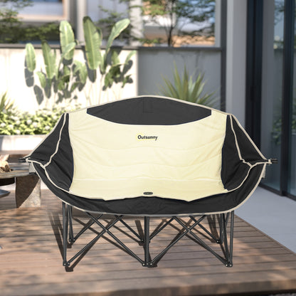 Double Camping Chair for Adults with Armrests, Cup Holders, Khaki