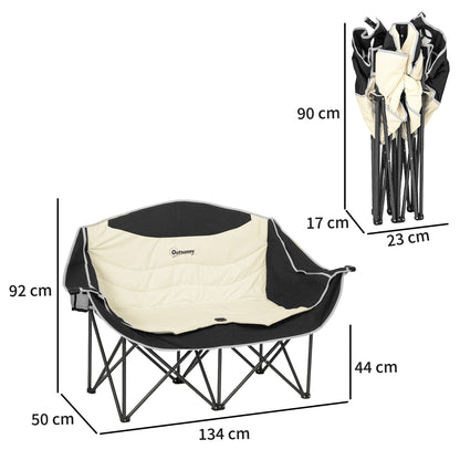 Double Camping Chair for Adults with Armrests, Cup Holders, Khaki