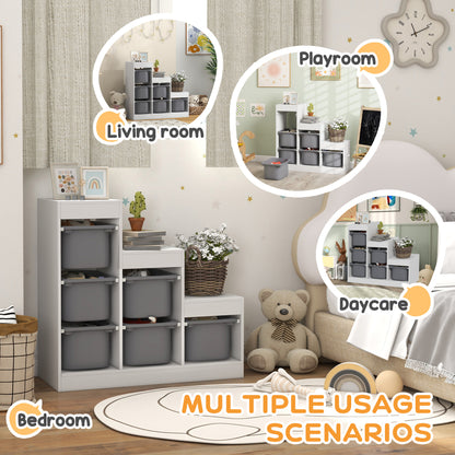 3-Layer Kids Toy Storage Unit with 6 Removable Bins, Grey