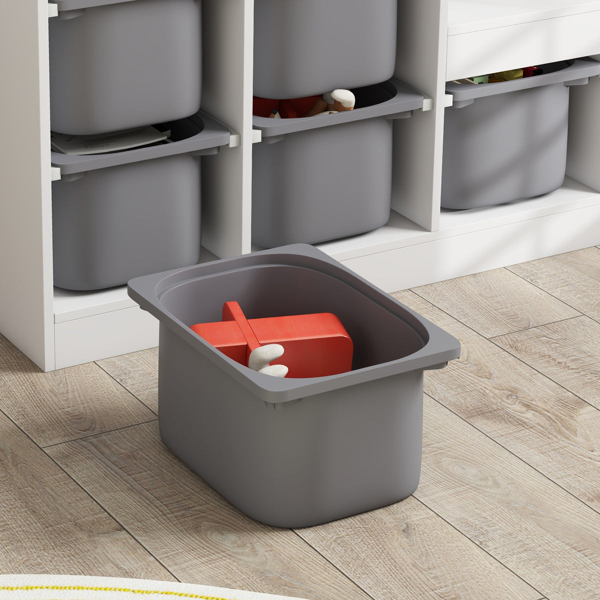3-Layer Kids Toy Storage Unit with 6 Removable Bins, Grey