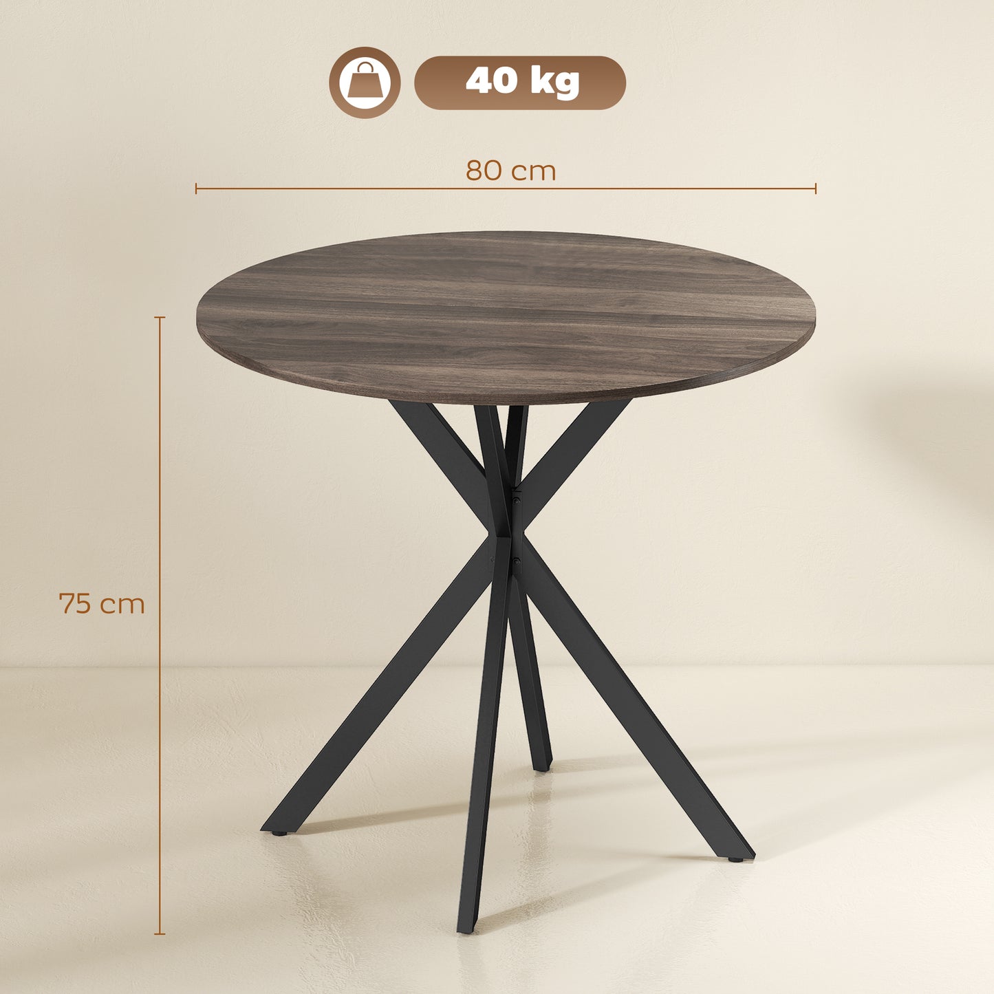 80cm Round Dining Table, Industrial Kitchen Table with Steel Legs