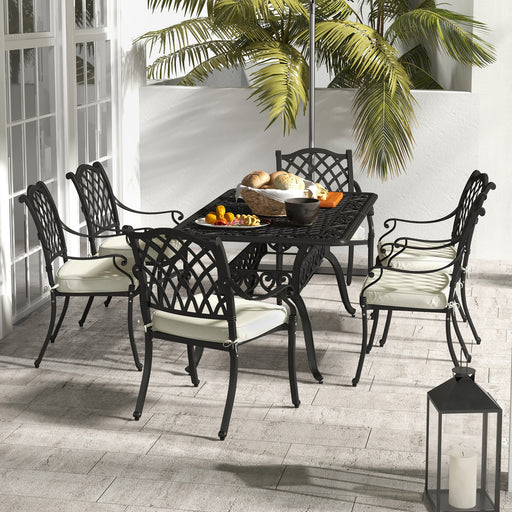 7 Pieces Aluminium Patio Dining Set with Umbrella Hole Black