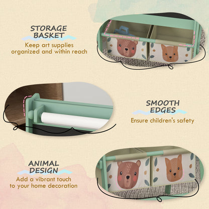 Kids Easel with Paper Roll, Blackboard, Whiteboard, Storage, Green