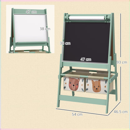 Kids Easel with Paper Roll, Blackboard, Whiteboard, Storage, Green