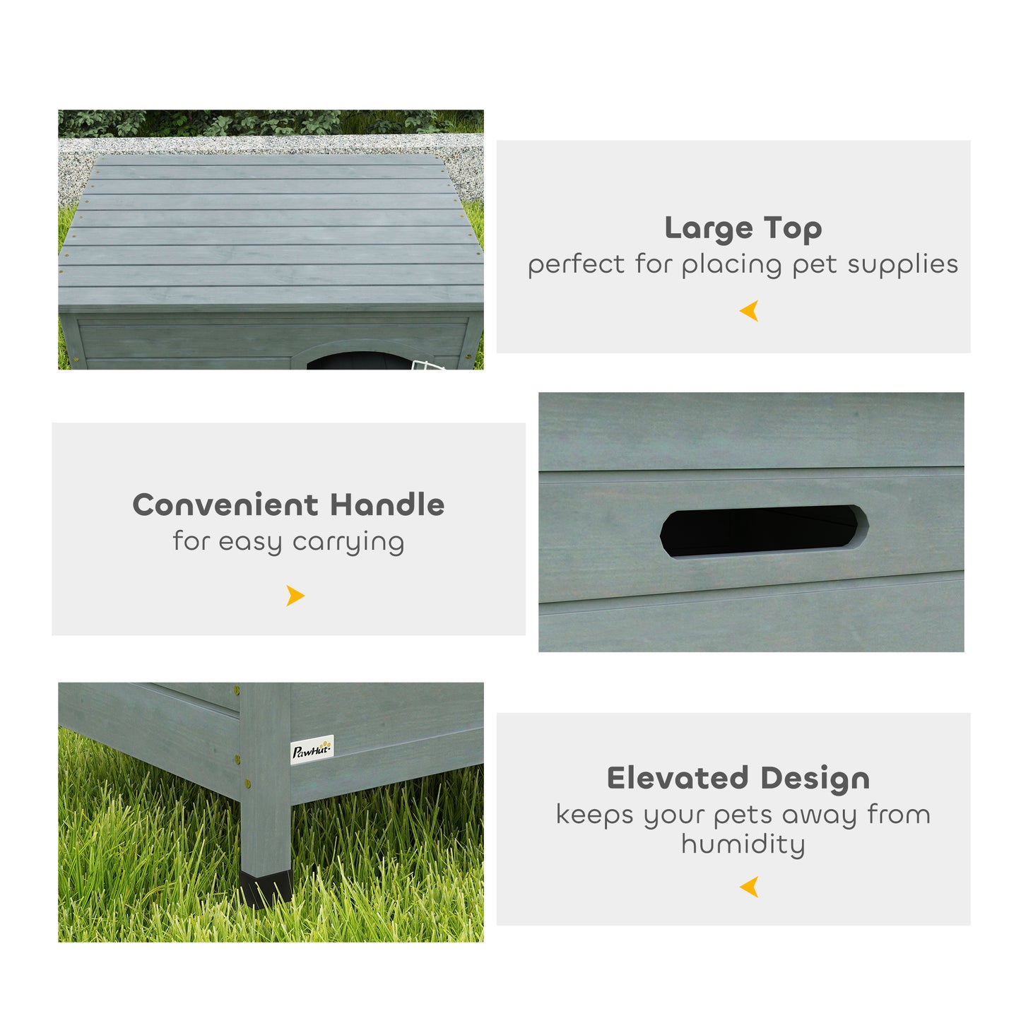 PawHut Wooden Dog House, Outdoor Dog Kennel w/ Removable Bottom, Dark Grey