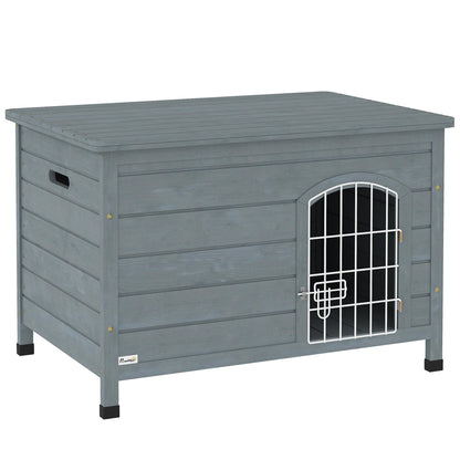 PawHut Wooden Dog House, Outdoor Dog Kennel w/ Removable Bottom, Dark Grey