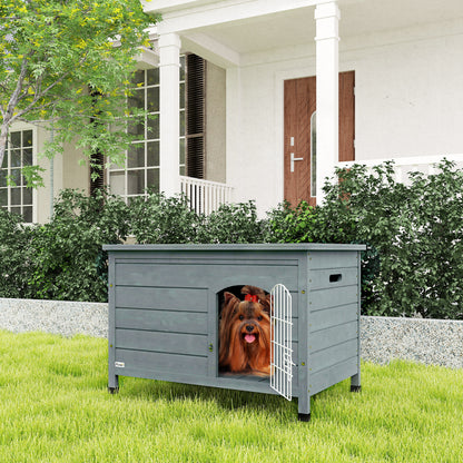 PawHut Wooden Dog House, Outdoor Dog Kennel w/ Removable Bottom, Dark Grey