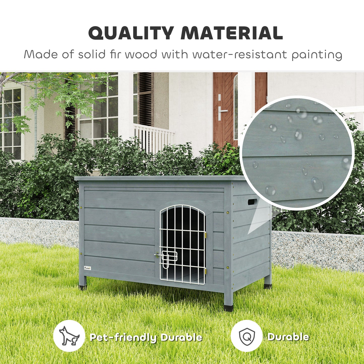 PawHut Wooden Dog House, Outdoor Dog Kennel w/ Removable Bottom, Dark Grey