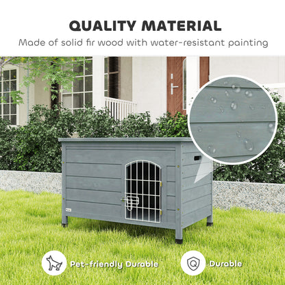 PawHut Wooden Dog House, Outdoor Dog Kennel w/ Removable Bottom, Dark Grey