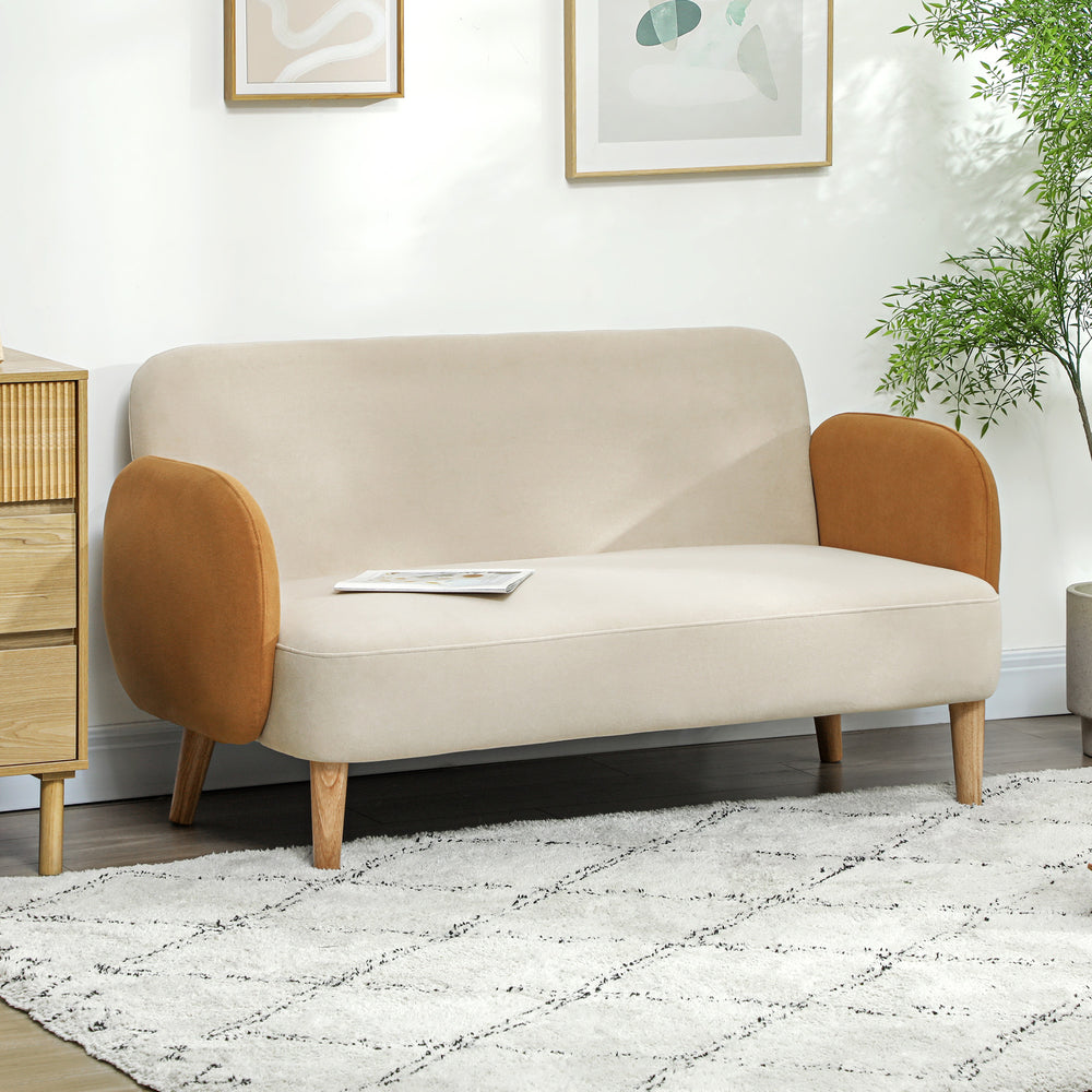 Modern 2 Seater Sofa w/ Rubber Wood Legs 130 x 74 x 76cm Cream Orange