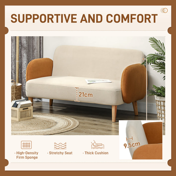 Modern 2 Seater Sofa w/ Rubber Wood Legs 130 x 74 x 76cm Cream Orange