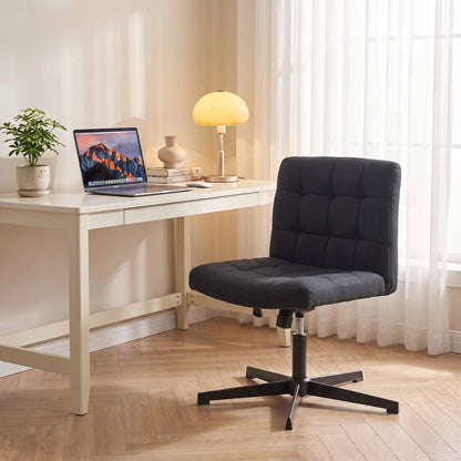 Armless Office Chair, Cross Legged Vanity Chair with Wide Seat, Black