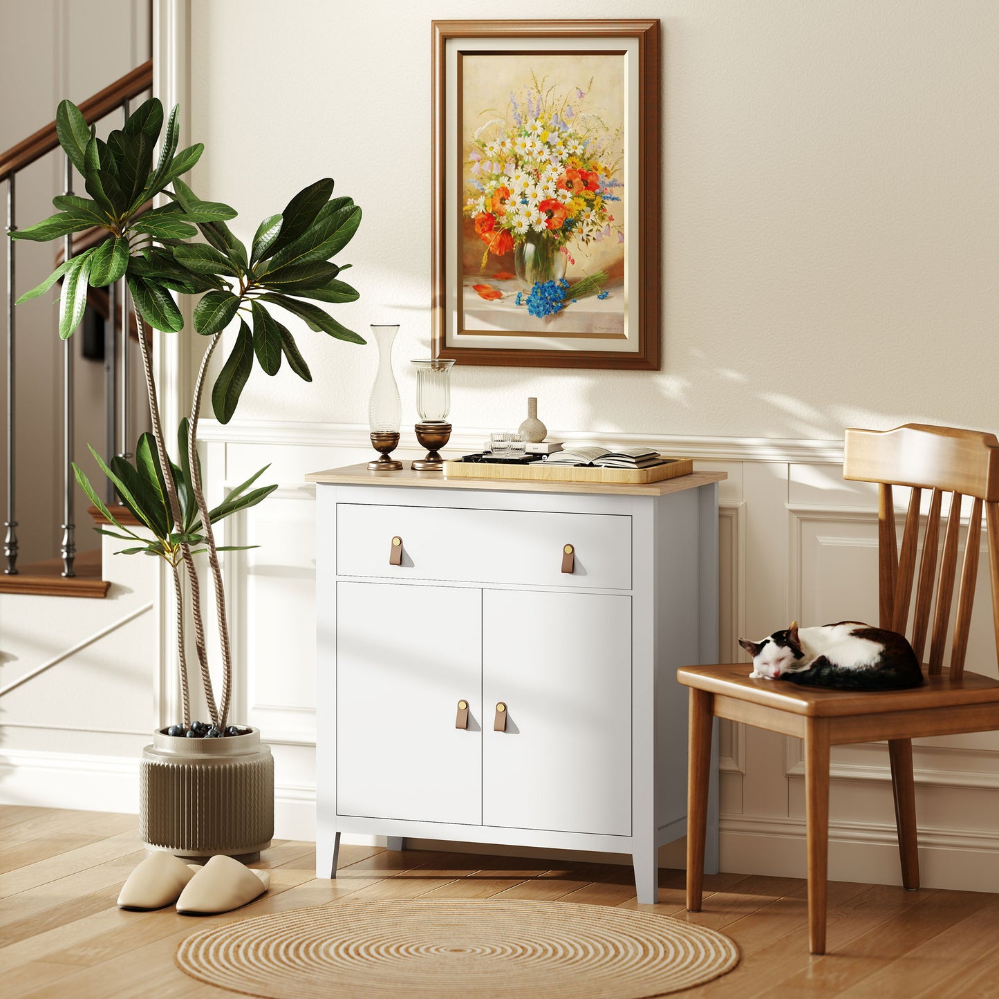Sideboard with Drawer, Adjustable Shelf for Living Room, White