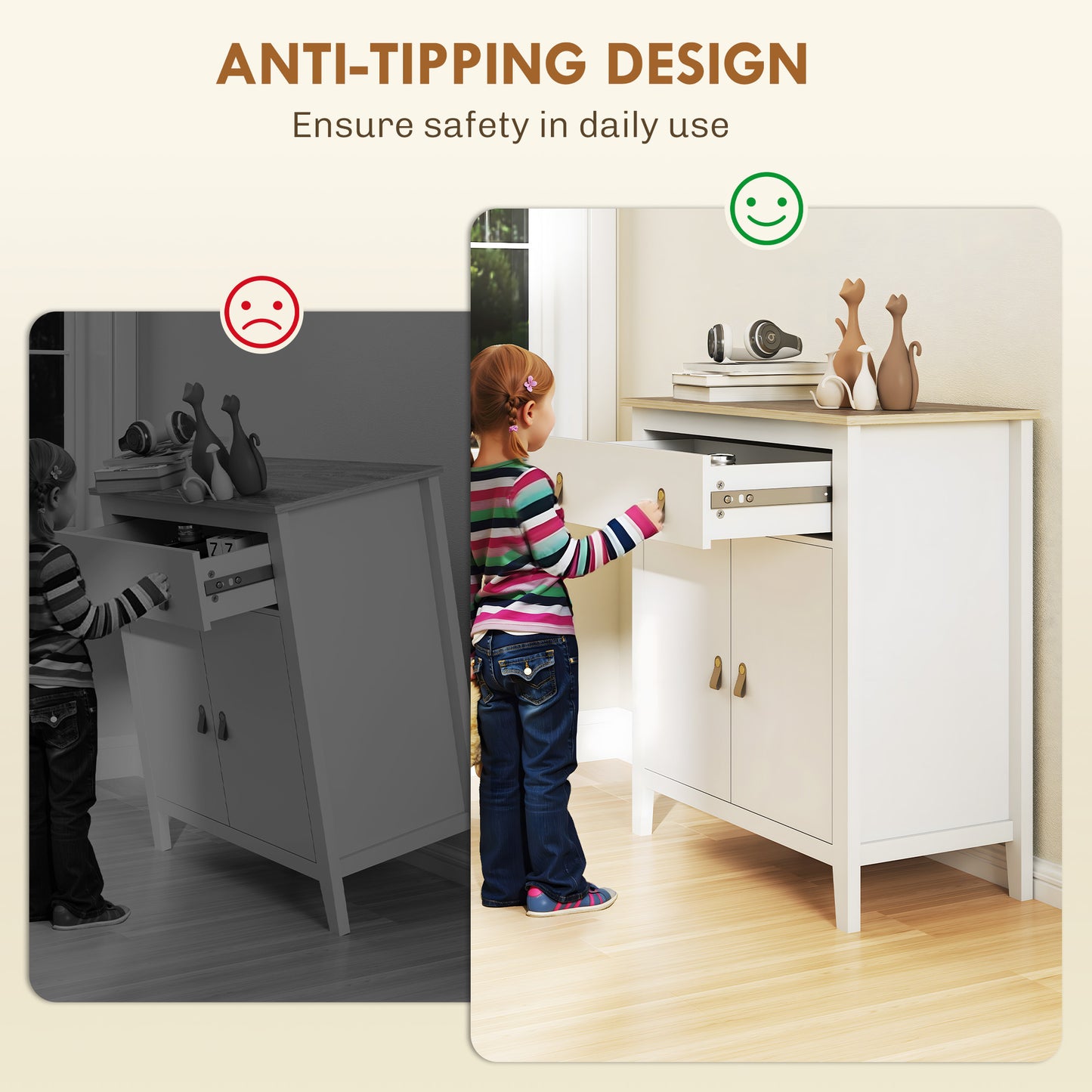 Sideboard with Drawer, Adjustable Shelf for Living Room, White