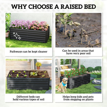 Galvanised Steel Outdoor Raised Bed w/ Reinforced Rods, Black