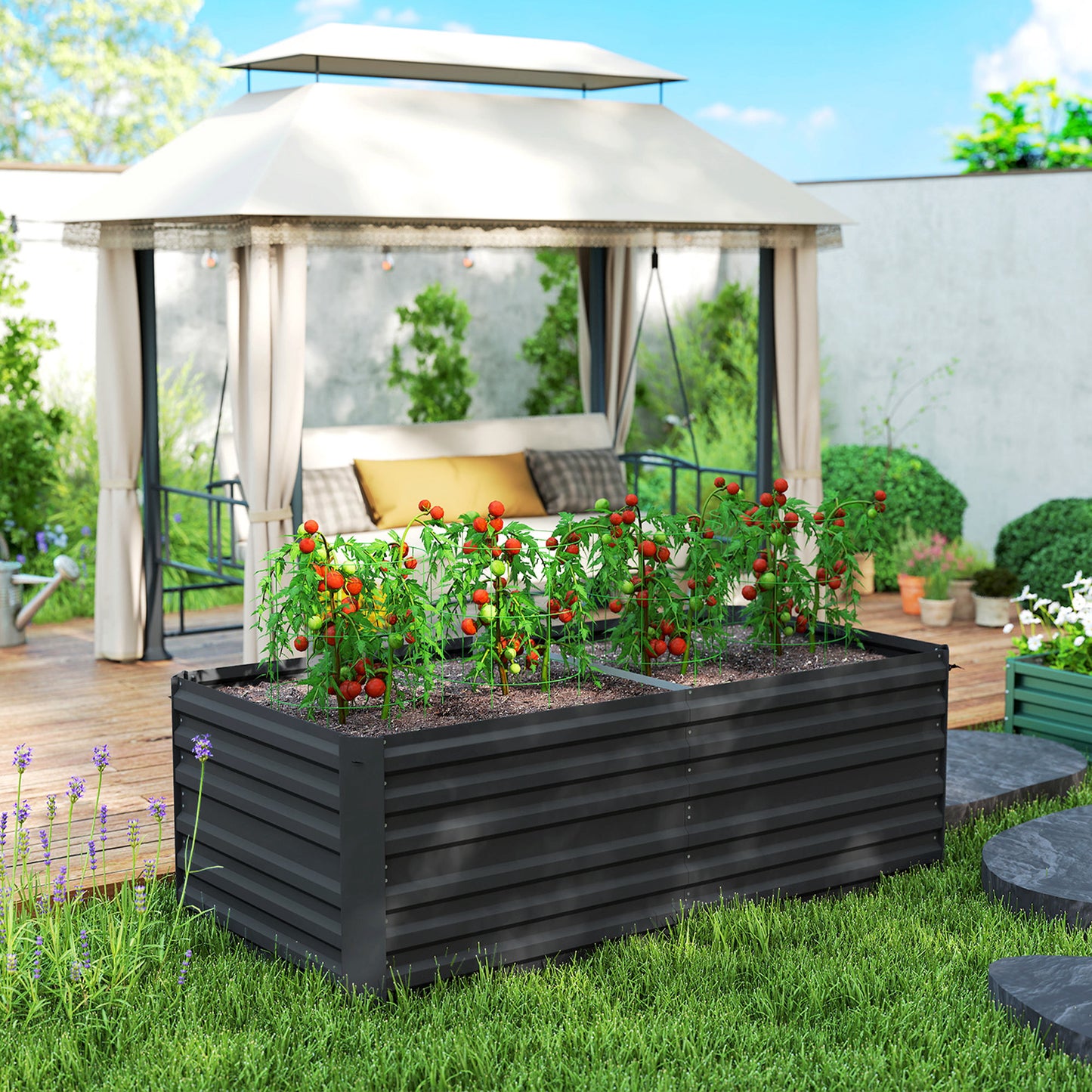 Galvanised Steel Outdoor Raised Bed w/ Reinforced Rods, Black