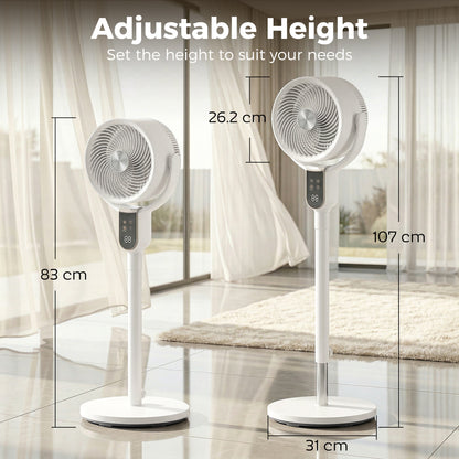 20 dB Silent Standing Fan for Bedroom, 42" Pedestal Fan with 70° Oscillating, 90° Vertical Tilt, 8 Speeds, Remote Control, 12H Timer, Adjustable Height, Child Lock, White
