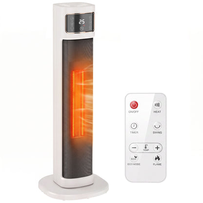2000W Oscillating Ceramic Tower Heater with Thermostat and Remote - White