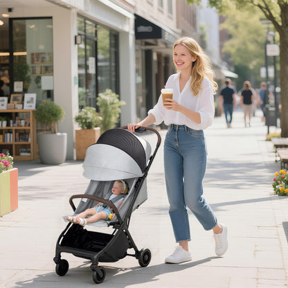 Baby Stroller with Adjustable Seat, Travel Pushchair, Light Grey