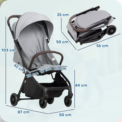 Baby Stroller with Adjustable Seat, Travel Pushchair, Light Grey