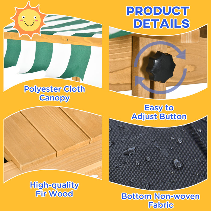 Wooden Sandpit with Adjustable Canopy Brown