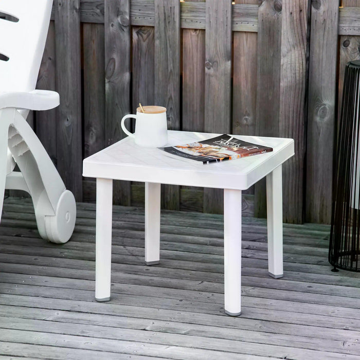 Garden Side Table Outdoor Square Coffee End Table for Drink Snack, White